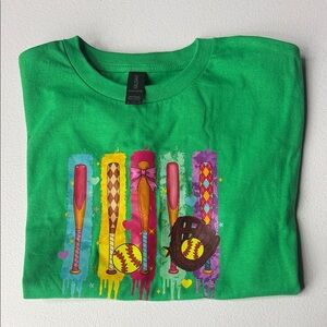 Gildan Green Kids' Baseball Bat & Glove Graphic Tee